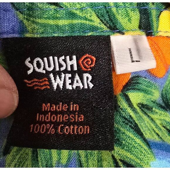 Hawaiian Floral Short Sleeve Shirt Squish Wear 100% Cotton L Blue Orange Yellow - Picture 4 of 5